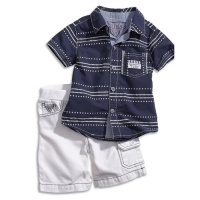 GUESS Kids Boys Printed Shirt & Pull-On Short Set (1, NAVY (12M) GUESS Kids Boys Printed Shirt & Pull-On Short Set (1, NAVY (12M)