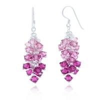 Beautiful Cherry Pink Cluster Faceted Swarovski Crystal Sterling Silver Dangle Hook Earrings 1.5'' Beautiful Cherry Pink Cluster Faceted Swarovski Crystal Sterling Silver Dangle Hook Earrings 1.5''