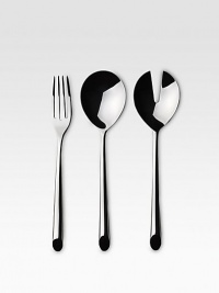 A set of elegant serving pieces are crafted with supple, organic shapes in dishwasher-safe 18/10 stainless steel. Set includes a serving spoon, slotted serving spoon and serving fork. 3 total pieces 18/10 stainless steel Machine wash Imported A set of elegant serving pieces are crafted with supple, organic shapes in dishwasher-safe 18/10 stainless steel. Set includes a serving spoon, slotted serving spoon and serving fork. 3 total pieces 18/10 stainless steel Machine wash Imported