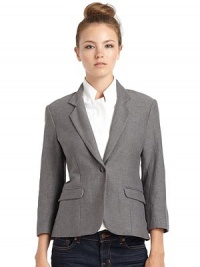 THE LOOKZip-out notched lining with button closurePadded shouldersFront button closureDual flap pocketsLong sleeves with button cuffsVented back hemTHE FITAbout 23 from shoulder to hemTHE MATERIAL60% cotton/37% linen/3% elastaneCARE & ORIGINDry cleanMade in ItalyModel shown is 5'9 (175cm) wearing US size 4. THE LOOKZip-out notched lining with button closurePadded shouldersFront button closureDual flap pocketsLong sleeves with button cuffsVented back hemTHE FITAbout 23 from shoulder to hemTHE MATERIAL60% cotton/37% linen/3% elastaneCARE & ORIGINDry cleanMade in ItalyModel shown is 5'9 (175cm) wearing US size 4.