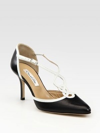 Contrast trim and a braided t-strap add unexpected charm to this timeless leather point toe silhouette. Self-covered heel, 3½ (90mm)Leather upperLeather lining and solePadded insoleMade in ItalyOUR FIT MODEL RECOMMENDS ordering true size. Contrast trim and a braided t-strap add unexpected charm to this timeless leather point toe silhouette. Self-covered heel, 3½ (90mm)Leather upperLeather lining and solePadded insoleMade in ItalyOUR FIT MODEL RECOMMENDS ordering true size.