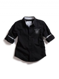 GUESS Kids Boys Shirt with Roll-Up Sleeves, BLACK (2T) GUESS Kids Boys Shirt with Roll-Up Sleeves, BLACK (2T)