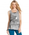 A basic with bling -- DKNY Jeans' tank top offers a chic graphic print with studded and metallic accents.