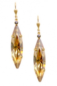 Catherine Popesco 14K Gold Plated Large Faceted Marquise Champagne Swarovski Crystal Dangle Earrings