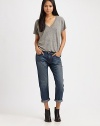 Natural rinse denim, lightly whiskered in a slouchy, borrowed-from-the-boys style.THE FITRelaxed fitRise, about 9Inseam, about 27THE DETAILSZip flyFive-pocket style90% cotton/6% polyester/4% elastaneMachine washMade in USA of imported fabricModel shown is 5'11 (180cm) wearing US size 4.