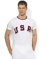 Celebrate Team USA's participation in the London 2012 Olympic Games with vintage style in this old-school custom-fit ringer T-shirt accented with a sewn USA and Polo patches.