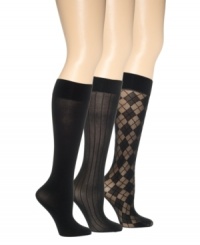 In smooth stretch microfiber mesh, Lauren by Ralph Lauren's trio of trouser socks comes in solid, pinstripe and argyle. In smooth stretch microfiber mesh, Lauren by Ralph Lauren's trio of trouser socks comes in solid, pinstripe and argyle.