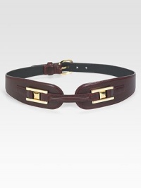 Supple leather, in an equestrian-inspired style accented with goldtone details and a back buckle.About 1 wideLeatherMade in USA