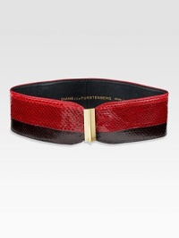 A colorblocked style in luxurious watersnake with goldtone hardware. Width, about 3Imported A colorblocked style in luxurious watersnake with goldtone hardware. Width, about 3Imported