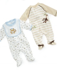 He's all business--monkey business, that is--in this cute sleeper from Little Me! He's all business--monkey business, that is--in this cute sleeper from Little Me!