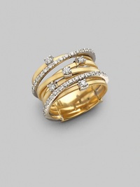 Seven graceful bands, some sprinkled with diamonds, some with diamonds all around, come together in one shimmering design of textured 18k gold. Diamonds, 0.41 tcw 18k yellow gold Width, about ½ Made in Italy Seven graceful bands, some sprinkled with diamonds, some with diamonds all around, come together in one shimmering design of textured 18k gold. Diamonds, 0.41 tcw 18k yellow gold Width, about ½ Made in Italy