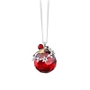 Sparkling siam-satin Swarovski crystal is embellished with silvery metal details, dangling charms and a small jingling bell to create this festive Christmas ornament.