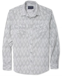 Add some sleek variety to your button down collection with this funky tribal print shirt by American Rag. Add some sleek variety to your button down collection with this funky tribal print shirt by American Rag.