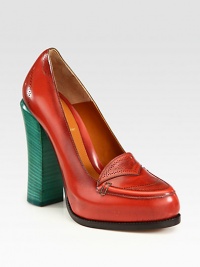 Oxford-inspired leather silhouette with perforated detailing and a colorblock stacked heel. Stacked heel, 4¾ (120mm)Covered platform, 1 (25mm)Compares to a 3¾ heel (95mm)Leather upperLeather lining and solePadded insoleMade in ItalyOUR FIT MODEL RECOMMENDS ordering one half size up as this style runs small. Oxford-inspired leather silhouette with perforated detailing and a colorblock stacked heel. Stacked heel, 4¾ (120mm)Covered platform, 1 (25mm)Compares to a 3¾ heel (95mm)Leather upperLeather lining and solePadded insoleMade in ItalyOUR FIT MODEL RECOMMENDS ordering one half size up as this style runs small.