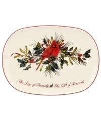 Perfect for roast chicken or a spread of holiday treats, this Lenox Winter Greetings platter combines everything that's beautiful about the season in fine ivory porcelain. With the words, the joy of family, the gift of friends, it also makes a thoughtful gift. Perfect for roast chicken or a spread of holiday treats, this Lenox Winter Greetings platter combines everything that's beautiful about the season in fine ivory porcelain. With the words, the joy of family, the gift of friends, it also makes a thoughtful gift.