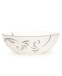 A fluid contemporary pattern with subtle shimmer dances along the edging of this all-purpose bowl. As a stylish accent for entertaining or a simple way to spruce up an everyday meal, the Voila collection always looks right. A fluid contemporary pattern with subtle shimmer dances along the edging of this all-purpose bowl. As a stylish accent for entertaining or a simple way to spruce up an everyday meal, the Voila collection always looks right.