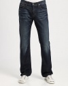 A neat, straight-leg silhouette is enhanced with back flap pockets and generous whiskering and fading throughout the leg to capture the signature look of well-worn denim.Five-pocket styleInseam, about 34CottonMachine washMade in USA