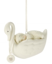Commemorate a new member of the family with this precious Snowbaby ornament from Department 56. Crafted of pure porcelain bisque, a small child sits in a cradle declaring the sentiment: from God. Commemorate a new member of the family with this precious Snowbaby ornament from Department 56. Crafted of pure porcelain bisque, a small child sits in a cradle declaring the sentiment: from God.