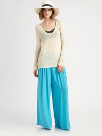 High-waisted and oh-so-sophisticated, these wide-leg charmeuse pants boast a vibrant hue and gently-pleated silhouette.High tab-front waistPleating at waistlineZip-flySlash pocketsRise, about 11Inseam, about 34PolyesterDry cleanMade in USA of imported fabricModel shown is 5'9 (175cm) wearing US size 4. High-waisted and oh-so-sophisticated, these wide-leg charmeuse pants boast a vibrant hue and gently-pleated silhouette.High tab-front waistPleating at waistlineZip-flySlash pocketsRise, about 11Inseam, about 34PolyesterDry cleanMade in USA of imported fabricModel shown is 5'9 (175cm) wearing US size 4.