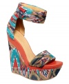 Funky footwear courtesy of the midwest. The Iowa platform wedges by L.A.M.B. feature bold ethnic prints that you're sure to love.