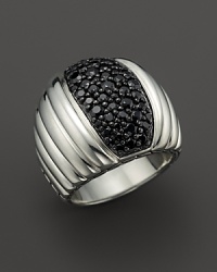 Black sapphire pavé adds elegant drama to a sterling silver dome ring from the John Hardy Bedeg collection. Black sapphire pavé adds elegant drama to a sterling silver dome ring from the John Hardy Bedeg collection.