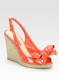 EXCLUSIVELY AT SAKS. Patent leather slingback design with espadrille wedge, bow, and logo detail. Hemp-covered wedge, 4 (100mm)Hemp-covered platform, ½ (15mm)Compares to a 3½ heel (90mm)Patent leather upperLeather liningRubber solePadded insoleImportedOUR FIT MODEL RECOMMENDS ordering one half size up as this style runs small. EXCLUSIVELY AT SAKS. Patent leather slingback design with espadrille wedge, bow, and logo detail. Hemp-covered wedge, 4 (100mm)Hemp-covered platform, ½ (15mm)Compares to a 3½ heel (90mm)Patent leather upperLeather liningRubber solePadded insoleImportedOUR FIT MODEL RECOMMENDS ordering one half size up as this style runs small.