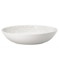 An elegant white-on-white pattern featuring an embossed vine motif and interior glaze, the Opal Innocence Carved pasta bowl from Lenox gets your table set for refined dining every day. An elegant white-on-white pattern featuring an embossed vine motif and interior glaze, the Opal Innocence Carved pasta bowl from Lenox gets your table set for refined dining every day.