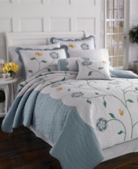 The Butterfly Meadow sham features a centered, whimsical florals and bright yellow butterflies across lofty quilting. With soft scalloped borders, this nature-inspired quilt is the perfect bedding solution for breezy spring and summer nights. The Butterfly Meadow sham features a centered, whimsical florals and bright yellow butterflies across lofty quilting. With soft scalloped borders, this nature-inspired quilt is the perfect bedding solution for breezy spring and summer nights.
