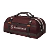 This Victorinox duffle bag offers two ways to travel: a removable, adjustable padded shoulder strap, or adjustable backpack straps for heavier loads. Center zip pocket leads to a spacious main packing area that features a mesh zippered pocket. Exterior zip pocket. Lockable YKK racquet coil zippers.