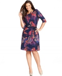 Be a stylish standout at the office with Charter Club's three-quarter-sleeve plus size dress, featuring a bold print and pleated skirt. (Clearance) Be a stylish standout at the office with Charter Club's three-quarter-sleeve plus size dress, featuring a bold print and pleated skirt. (Clearance)