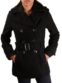 Kenneth Cole New York Melton Women's Belted Peacoat Black Size 4 Kenneth Cole New York Melton Women's Belted Peacoat Black Size 4