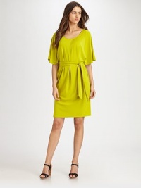 Flowing and flattering, this jersey sheath with ultra-feminine sleeves is perfectly complemented by its self-tie belt for a head-turning silhouette.Round necklineDolman sleevesPleat details on frontSelf-tie beltAbout 37 from shoulder to hem70% rayon/24% polyester/6% spandexDry cleanImported Model shown is 5'11½ (181cm) wearing US size Small. Flowing and flattering, this jersey sheath with ultra-feminine sleeves is perfectly complemented by its self-tie belt for a head-turning silhouette.Round necklineDolman sleevesPleat details on frontSelf-tie beltAbout 37 from shoulder to hem70% rayon/24% polyester/6% spandexDry cleanImported Model shown is 5'11½ (181cm) wearing US size Small.
