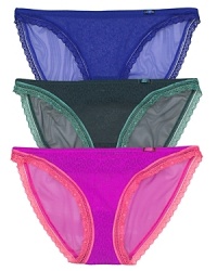 A Calvin Klein brief that's anything but basic, this bikini features a printed mesh front and contrasting, scalloped lace trim. Style #D3453. A Calvin Klein brief that's anything but basic, this bikini features a printed mesh front and contrasting, scalloped lace trim. Style #D3453.