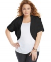 Top off your sleeveless looks with Extra Touch's short sleeve plus size cardigan, featuring a cropped design.
