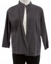 Eileen Fisher Cinder Gray Linen Viscose Stretch Stand Collar Jacket Small