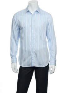 Michael by Michael Kors Men's Light Blue Vertical Striped Button Down Shirt Michael by Michael Kors Men's Light Blue Vertical Striped Button Down Shirt