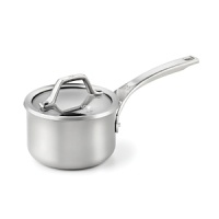 With a copper core layered between aluminum and finished with magnetic stainless steel exterior, this 1-quart sauce pan with lid is designed for the modern at-home chef. With a copper core layered between aluminum and finished with magnetic stainless steel exterior, this 1-quart sauce pan with lid is designed for the modern at-home chef.