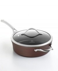 Just right. The perfect kitchen companion, this elegant bronze piece features multiple layers of nonstick technology, a hard-anodized construction and stay-cool handles for an unrivaled combination of professional performance and everyday ease. Your go-to for braising meat, sauteing seafood, simmering marinara and more. Lifetime warranty. Just right. The perfect kitchen companion, this elegant bronze piece features multiple layers of nonstick technology, a hard-anodized construction and stay-cool handles for an unrivaled combination of professional performance and everyday ease. Your go-to for braising meat, sauteing seafood, simmering marinara and more. Lifetime warranty.