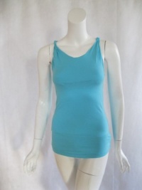 Cali womens aqua high neck twisted strap tank top 90568 Cali womens aqua high neck twisted strap tank top 90568