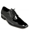 Truly refined. A classic pair of tuxedo oxford men's dress shoes in stunning patent leather with a firm leather sole.
