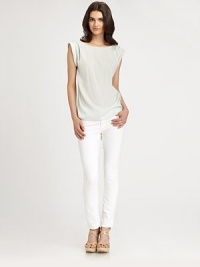A minimalist sheath of sumptuous silk charmeuse, tailored with casual rolled sleeve and a clean front.BoatneckRolled cap sleevesFlat frontStraight hemAbout 24 from shoulder to hemSilk/spandexDry cleanImportedModel shown is 5'9 (175cm) wearing US size Small. A minimalist sheath of sumptuous silk charmeuse, tailored with casual rolled sleeve and a clean front.BoatneckRolled cap sleevesFlat frontStraight hemAbout 24 from shoulder to hemSilk/spandexDry cleanImportedModel shown is 5'9 (175cm) wearing US size Small.