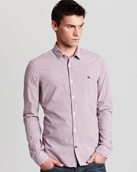 In classic gingham, this crisp cotton Burberry shirt lends timeless style.