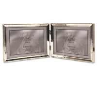Lawrence Frames Polished Silver Plate 5x7 Hinged Double Horizontal - Bead Border Design Lawrence Frames Polished Silver Plate 5x7 Hinged Double Horizontal - Bead Border Design