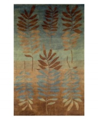With fine imagery that evokes visions of aquatic ferns swaying rhythmically in the sea, this modern and elegant rug creates a peaceful oasis in your home. Hand-knotted and washed to add softness and luster to the wool, you'll enjoy the luxurious softness and relaxing brown-to-blue gradients this piece has to offer. With fine imagery that evokes visions of aquatic ferns swaying rhythmically in the sea, this modern and elegant rug creates a peaceful oasis in your home. Hand-knotted and washed to add softness and luster to the wool, you'll enjoy the luxurious softness and relaxing brown-to-blue gradients this piece has to offer.