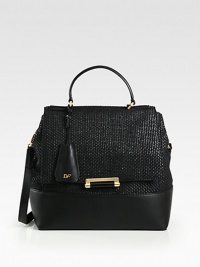 Woven raffia with a subtle sheen accented with luxurious leather and radiant hardware.Leather top handle, 4½ dropDetachable adjustable shoulder strap, 19-21½ dropPush-clasp flap closureCenter stud strapProtective metal feetOne outside zip pocketOne inside zip pocketThree inside open pocketsFully lined10W X 11H X 4¾DImported Woven raffia with a subtle sheen accented with luxurious leather and radiant hardware.Leather top handle, 4½ dropDetachable adjustable shoulder strap, 19-21½ dropPush-clasp flap closureCenter stud strapProtective metal feetOne outside zip pocketOne inside zip pocketThree inside open pocketsFully lined10W X 11H X 4¾DImported