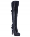 Stand tall in these sexy boots. GUESS's Vale over-the-knee platform dress boots are trendy and stylish, but subdued enough to take you from day to night.