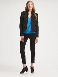 Hint of alpaca adds a plush feel to this cropped jacket with dainty goldtone zippers. Stand collarFront zipperLong sleevesZippered slash pocketsAbout 21 from shoulder to hem52% viscose/30% polyester/18% alpacaDry cleanMade in USA of Italian fabricModel shown is 5'11 (178cm) wearing US size 4. Hint of alpaca adds a plush feel to this cropped jacket with dainty goldtone zippers. Stand collarFront zipperLong sleevesZippered slash pocketsAbout 21 from shoulder to hem52% viscose/30% polyester/18% alpacaDry cleanMade in USA of Italian fabricModel shown is 5'11 (178cm) wearing US size 4.