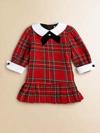 A dynamic tartan plaid print and pleated hem define this party-ready, pretty girl frock.Pointed flat collarLong sleevesBack zipperDrop-waistRuffled hemViscose/WoolDry cleanImported A dynamic tartan plaid print and pleated hem define this party-ready, pretty girl frock.Pointed flat collarLong sleevesBack zipperDrop-waistRuffled hemViscose/WoolDry cleanImported