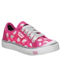 She'll get a kick out of these comfortable Keds sneakers featuring Hello Kitty. She'll get a kick out of these comfortable Keds sneakers featuring Hello Kitty.