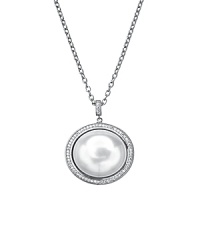 The iridescence of an oversized freshwater pearl adds a dazzling focal point to Crislu's sterling silver and cubic zirconia necklace. The iridescence of an oversized freshwater pearl adds a dazzling focal point to Crislu's sterling silver and cubic zirconia necklace.